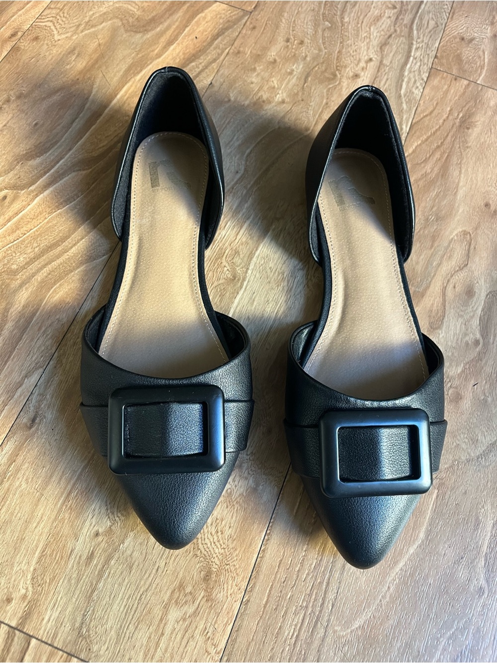 Report Black Pointed D'Orsay Flats with Square Buckle